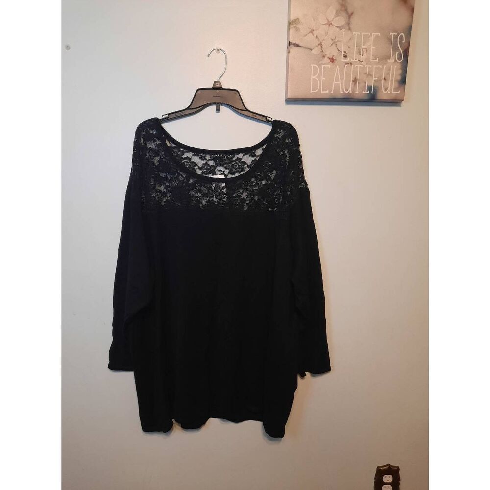 NWT Torrid Sweater Women's 6 6x 30 Black Lace Yoke Long Sleeve Pullover New